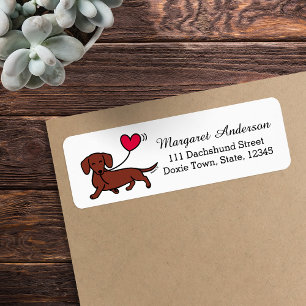 Red Smooth Haire Dachshund Smiling Heart Etiket