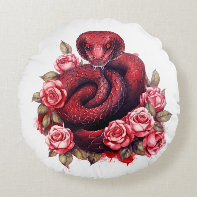 Red Snake Rond Kussen (Voorkant)
