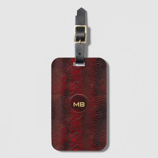 Red Snakeskin Leather Print Monogram in reliëf Bagagelabel (Voorkant (verticaal))