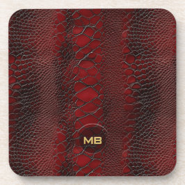 Red Snakeskin Leather Print Monogram in reliëf Bier Onderzetter