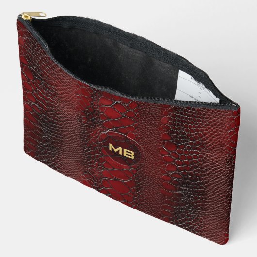 Red Snakeskin Leather Print Monogram in reliëf Etui (Open)