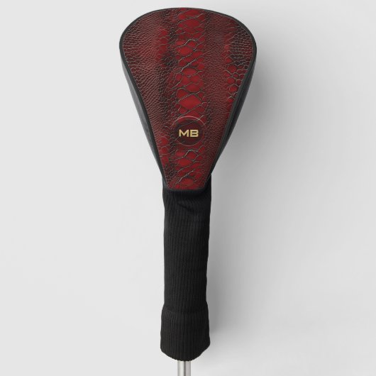 Red Snakeskin Leather Print Monogram in reliëf Golfheadcover (Voorkant)