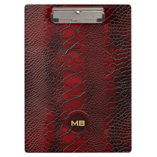 Red Snakeskin Leather Print Monogram in reliëf Klembord (Voorkant)