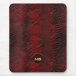 Red Snakeskin Leather Print Monogram in reliëf Muismat