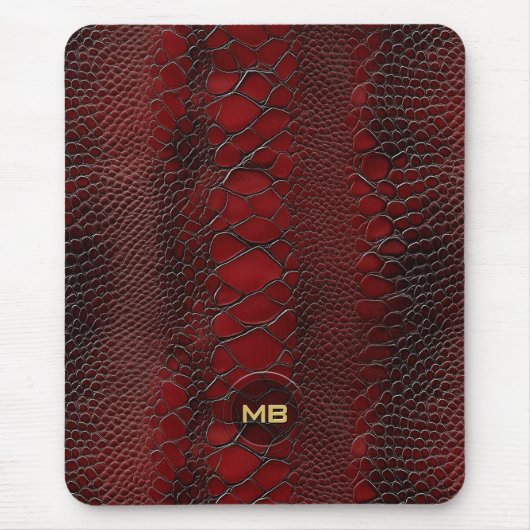 Red Snakeskin Leather Print Monogram in reliëf Muismat (Voorkant)