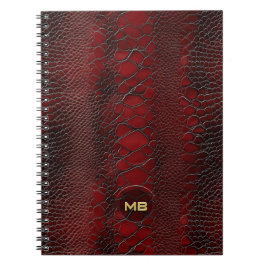 Red Snakeskin Leather Print Monogram in reliëf Notitieboek