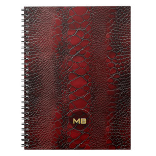 Red Snakeskin Leather Print Monogram in reliëf Notitieboek