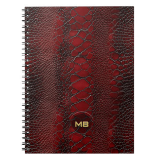 Red Snakeskin Leather Print Monogram in reliëf Notitieboek