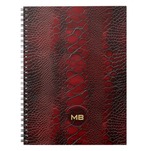 Red Snakeskin Leather Print Monogram in reliëf Notitieboek (Voorkant)