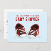 Red Sneakers Baby shower Invitation Briefkaart (Voorkant / Achterkant)