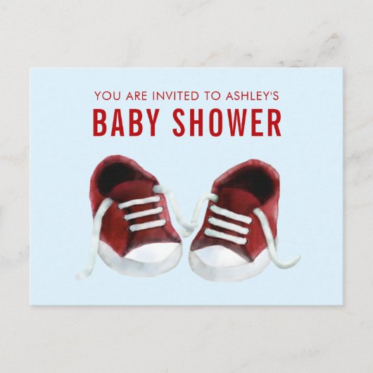 Red Sneakers Baby shower Invitation Briefkaart (Voorkant)
