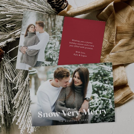Red | Sneeuw zeer vrolijk twee foto's Feestdagenkaart