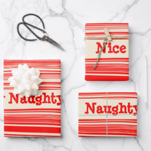  Red Snoep Stripes Naughty Nice kerst Inpakpapier Vel