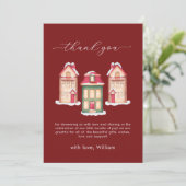 Red Snow Gingerbread Village Baby Shower  Bedankkaart (Staand voorkant)