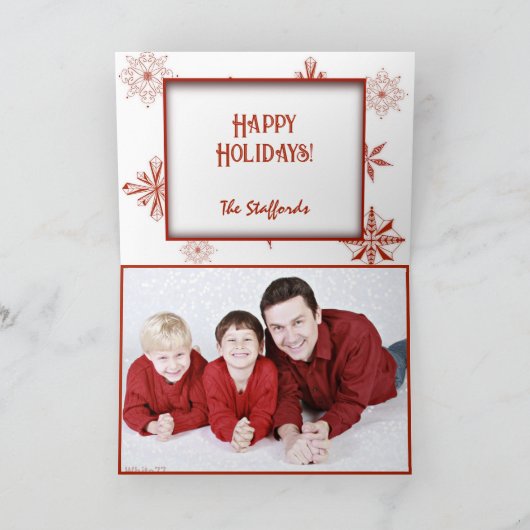 Red Snow on White Canvas Design Christmas Card Bedankkaart (Binnen)