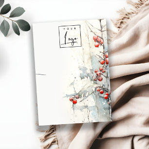 Red Snow Winter Berries Logo Ketting Houder Visitekaartje