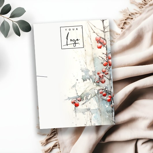Red Snow Winter Berries Logo Ketting Houder Visitekaartje