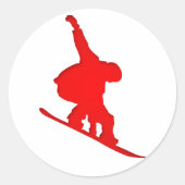 Red Snowboarder Ronde Sticker (Voorkant)