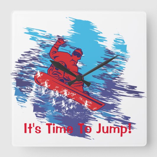 Red Snowboarder Vierkante Klok (Voorkant)