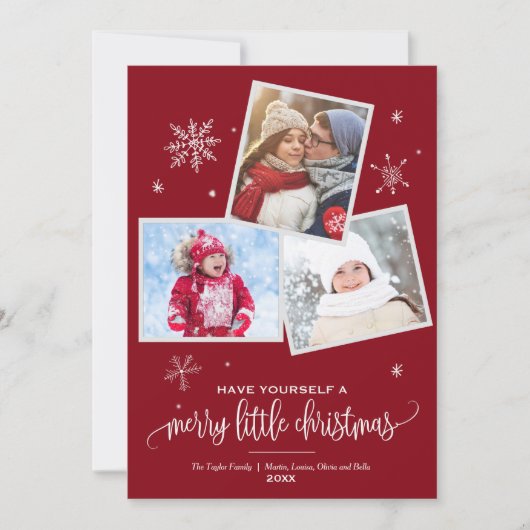 Red Snowflake | 3 Fotokerstmis Feestdagenkaart (Voorkant)