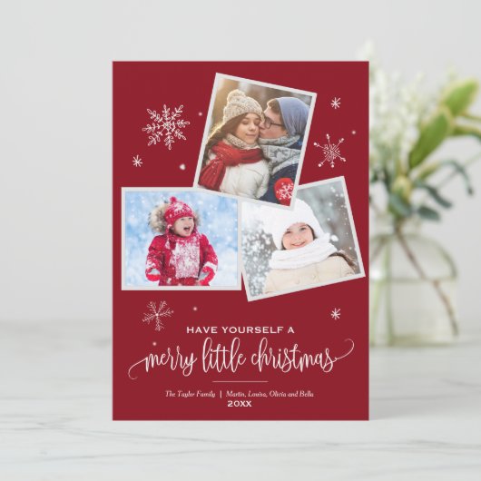 Red Snowflake | 3 Fotokerstmis Feestdagenkaart (Staand voorkant)