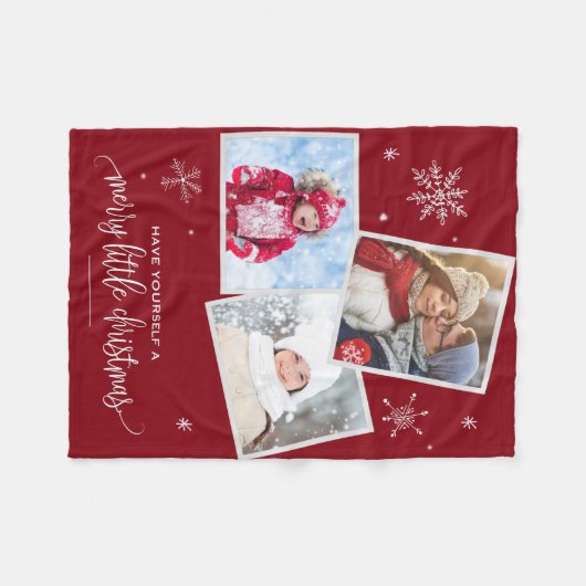 Red Snowflake | 3 Fotokerstmis Fleece Deken (Voorkant (Horizontaal))