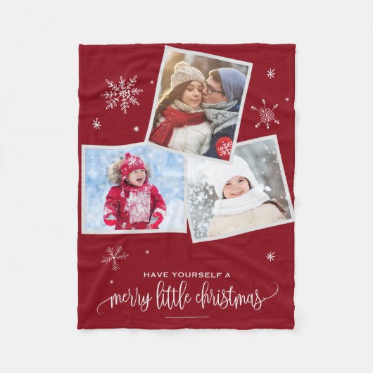 Red Snowflake | 3 Fotokerstmis Fleece Deken (Voorkant)