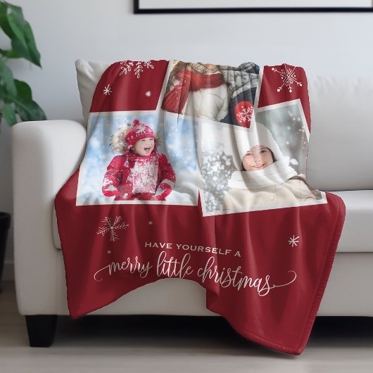 Red Snowflake | 3 Fotokerstmis Fleece Deken