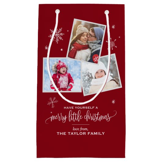 Red Snowflake | 3 Fotokerstmis Klein Cadeauzakje (Voorkant)