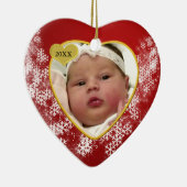 Red Snowflake Baby's eerste kerstfoto Keepasje Keramisch Ornament (Rechts)