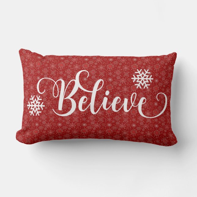 Red Snowflake Believe Pillow Kussen (Voorkant)
