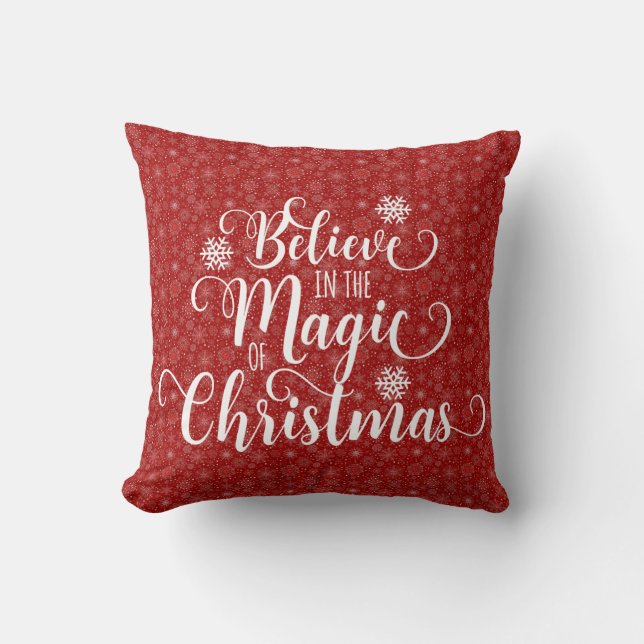 Red Snowflake Believe Pillow Kussen (Voorkant)