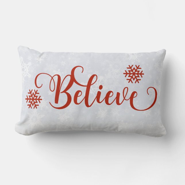 Red Snowflake Believe Pillow Kussen (Voorkant)