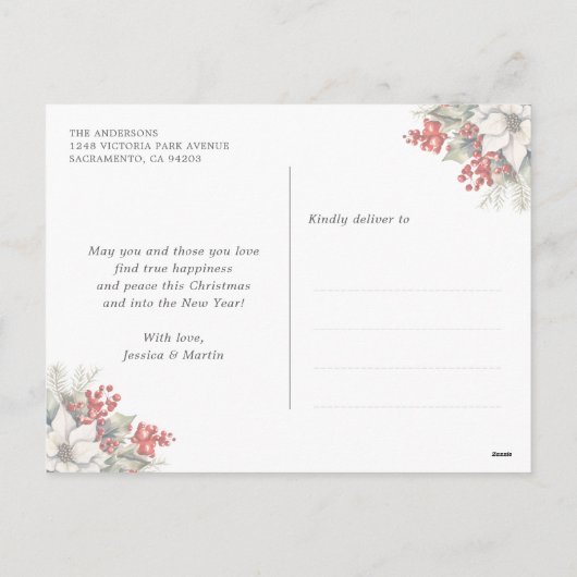 Red Snowflake Botanical Newlywed Photo Holiday Feestdagenkaart (Achterkant)