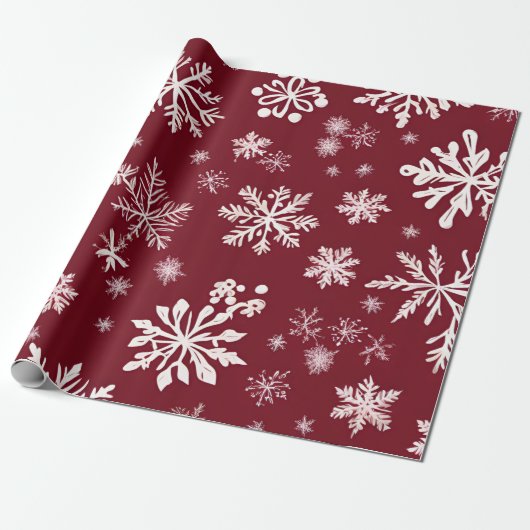 Red Snowflake Cadeaupapier (Uitgerold)