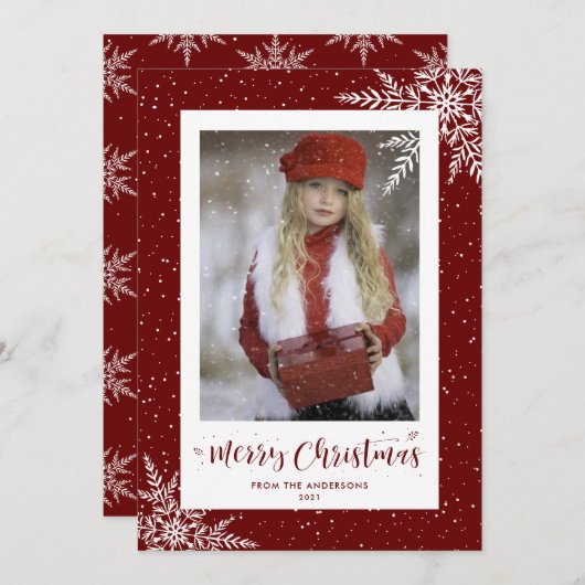Red Snowflake Calligrafie-kerstkaarten Feestdagenkaart (Voorkant / Achterkant)