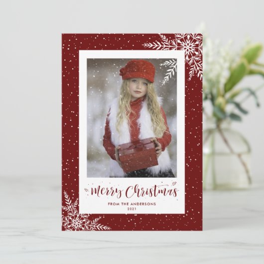 Red Snowflake Calligrafie-kerstkaarten Feestdagenkaart (Staand voorkant)