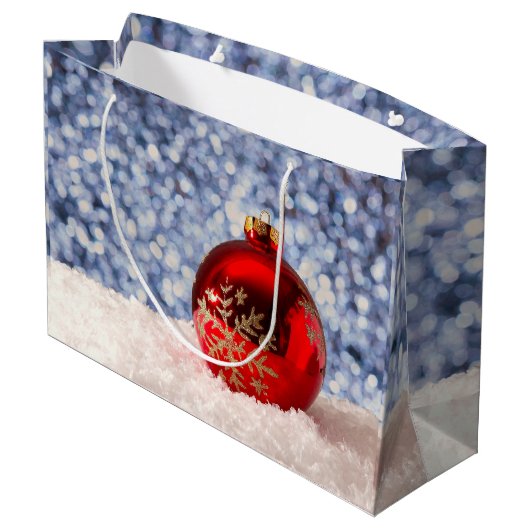 Red Snowflake Christmas Bauble Groot Cadeauzakje (Achterkant Gekanteld)