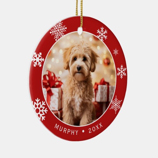 Red Snowflake Double-Sided Dog Photo Ornament (Rechts)