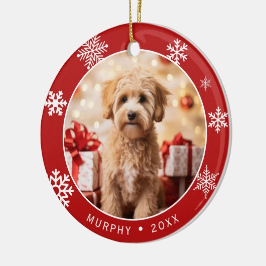 Red Snowflake Double-Sided Dog Photo Ornament (Links)