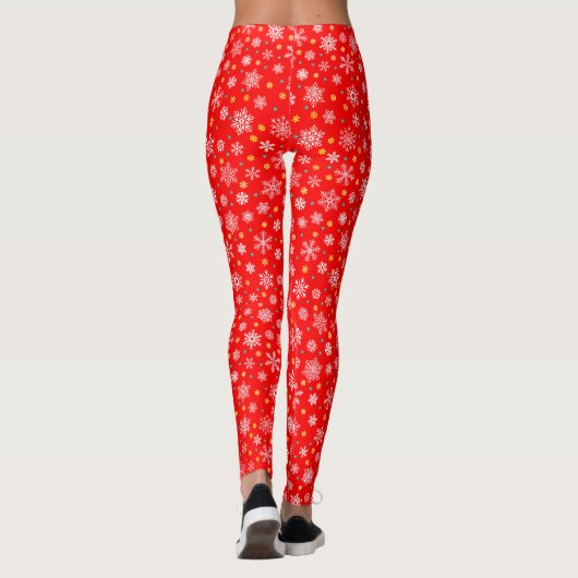 Red Snowflake Festive Red Holiday Red Elegant Leggings (Achterkant)