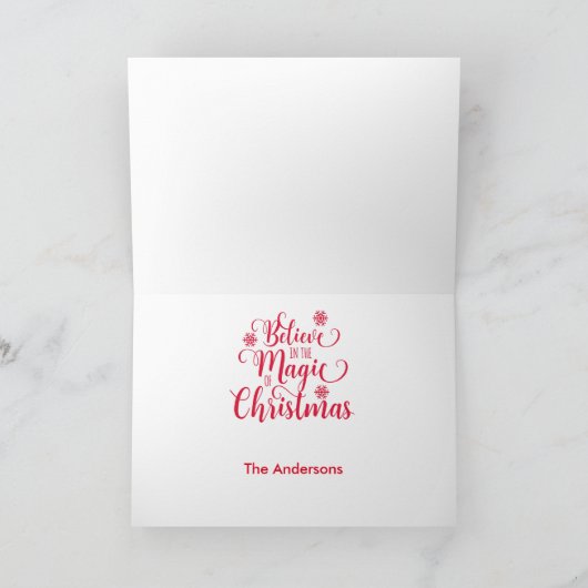 Red Snowflake Foto Believe Kerstmis Kaart (Binnen)