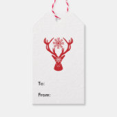 Red Snowflake Herten Holiday Party Cadeaulabel (Voorkant)