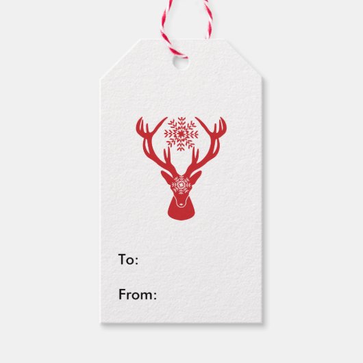 Red Snowflake Herten Holiday Party Cadeaulabel (Voorkant)