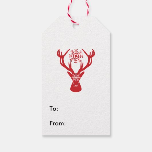 Red Snowflake Herten Holiday Party Cadeaulabel (Achterkant)