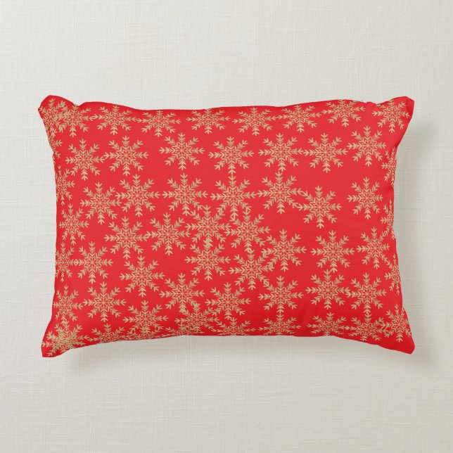 Red Snowflake kerst Accent Kussen (Voorkant)