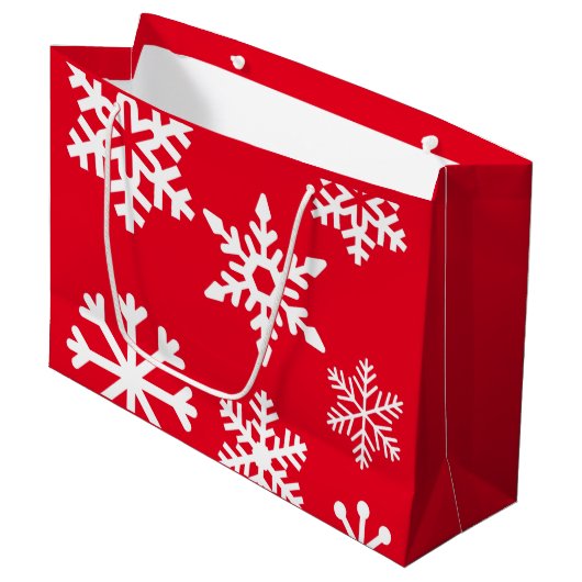 Red Snowflake kerstcadeautas - Groot Large Cadeautasje (Voorkant Gekanteld)