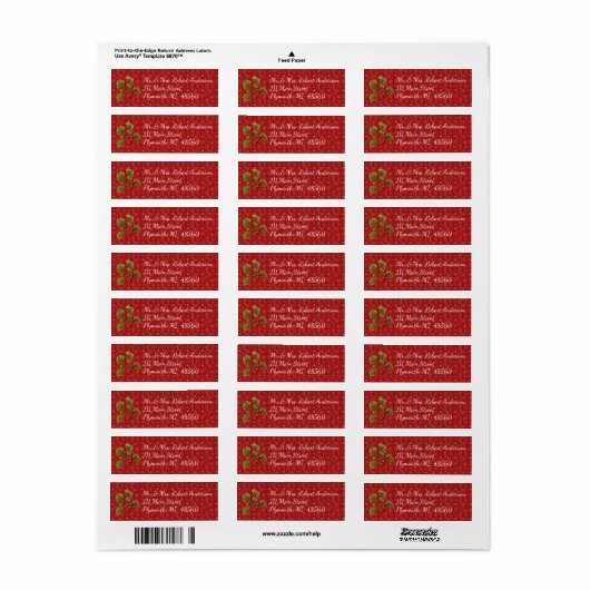 Red Snowflake kerstenvelop Adres label (Full Sheet)