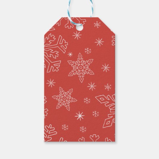 Red Snowflake Kerstmis BG Snowflake Boarder Cadeaulabel (Voorkant)