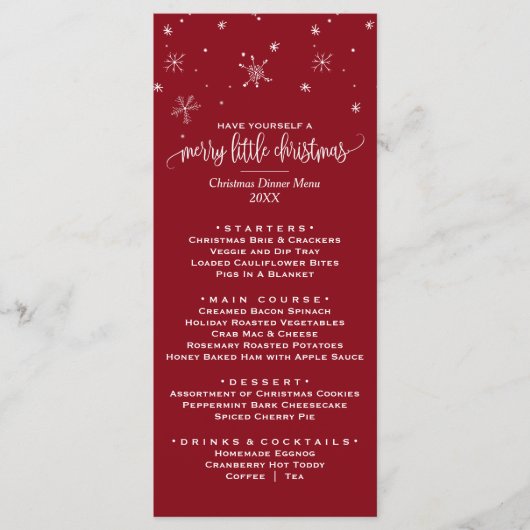Red Snowflake kerstmis menu Kaart (Voorkant)